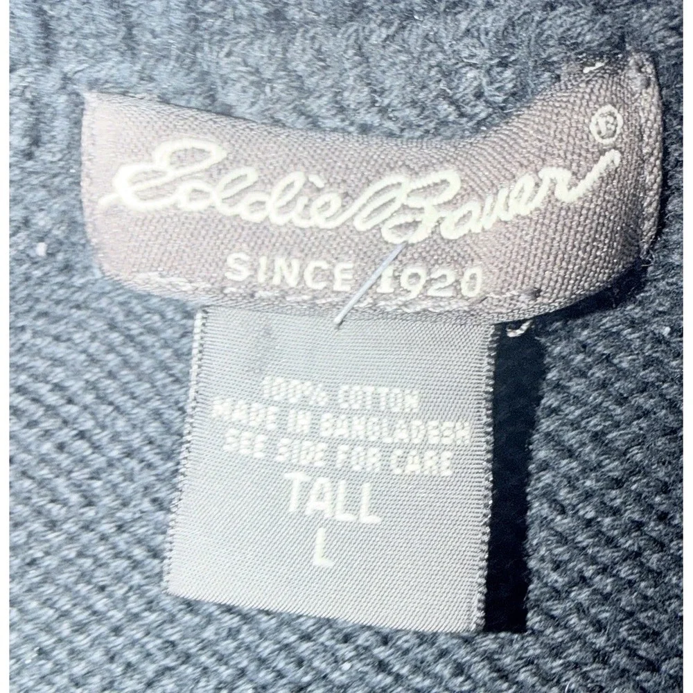 Eddie Bauer Men's L Tall V Neck Sweater 100% Cotton Navy Blue Logo Pullover